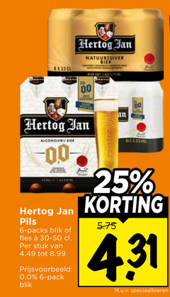  hertog jan alcoholvrij bier blikjes 6 25 natuurzuiver 00 pils blik fles stuk 0.0 pack speciaalbieren 