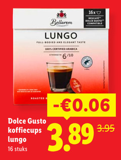  bellarom dolce gusto capsules 10 16 100 lungo full and elegant taste certified arabica strength 16x nescafe compatible koffiecups stuks 