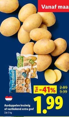  aardappelen 3 aardappelschijfjes kruimig lets appelen b 1.3kg vastkokend grof zak 