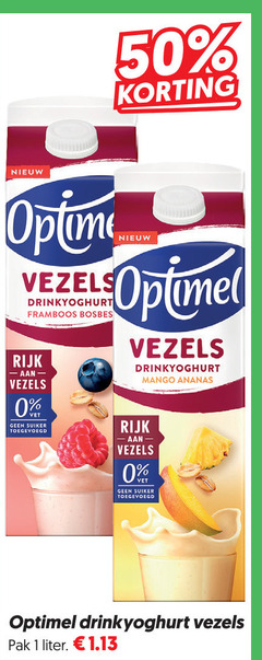  optimel drinkyoghurt 1 50 vezels framboos bosbes rijk suiker mango ananas pak liter 