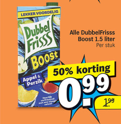  dubbelfrisss fruitdrank 50 dubbel frisss boost appel perzik verfrissend vleugjes zuivel liter stuk 