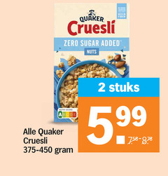 quaker cruesli 2 rick zero sugar added nuts nutri score stuks 5 99 