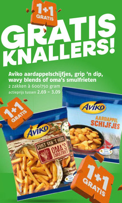  aviko aardappelschijfjes patat 1 2 100 knallers grip dip blends smulfrieten zakken 600 750 actieprijs friet huis smulfriet aardappel schijfjes 