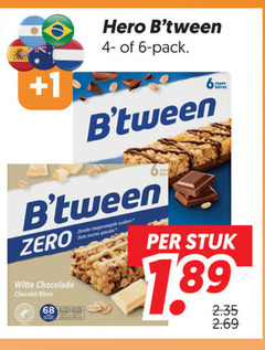  hero mueslirepen 6 1 pack zero witte chocolade chocolat blanc toegevoegde suikers saves sucres stuk 