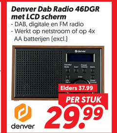  denver dab radio 4 lcd scherm digitale fm netstroom 4x aa batterijen standby mode menu preset scan dimmer alarm elders snooze stuk 