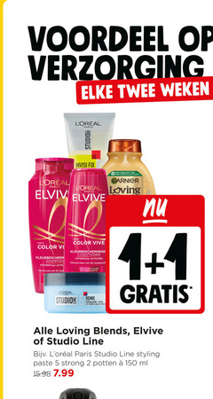  studio line elvive garnier loving blends shampoo hairspray conditioner haargel 1 2 5 24 40 100 150 voordeel verzorging twee weken paris color vitamin uv intense kleur fix fles gemaakt gerecycled plastic loreal vive filter wasbeurt gekleurd haar highlights styling strong hermodelleerbaar potten ml 