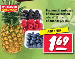  frambozen blauwe bessen bramen ananas schaal stuk 