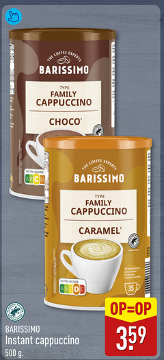  barissimo oploskoffie 35 500 experts coffee family cappuccino nutri score choco nature caramel saveur karamelsaus instant 