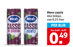  hero frisdrank cassis original zero blikjes 0.25 liter blik 