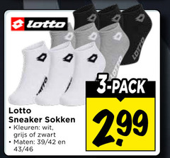  3 lotto sneaker sokken kleuren wit grijs zwart maten 42 46 pack 