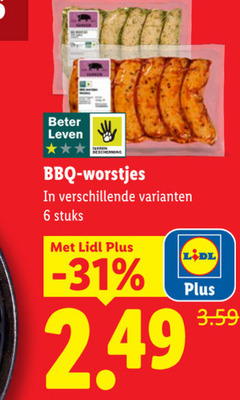  6 beter leven bbq worstjes stuks 