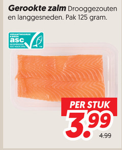  gerookte zalm drooggezouten langgesneden pak kweek gecertificeerd asc-aqua.org stuk 3.99 