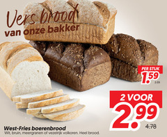  2 vers brood bakker stuk west fries boerenbrood wit bruin meergranen vezelrijk volkoren 