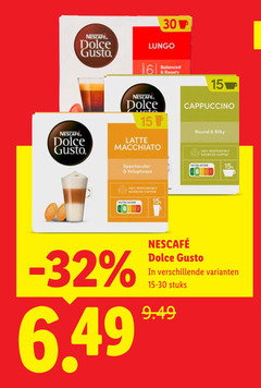  nescafe dolce gusto capsules 15 30 100 lungo balanced roasty cappuccino latte macchiato spectacular voluptuous round silky responsibly sourced coffee stuks 
