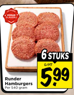 6 slagerij runder hamburgers stuks 5.99 