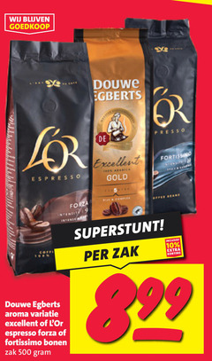  douwe egberts l or koffiebonen 9 10 500 espresso presso excellent gold forza intensity aroma variatie fortissimo bonen zak 