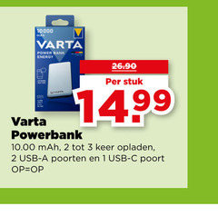  1 2 3 10000 varta power bank energy stuk powerbank keer opladen usb poorten poort 