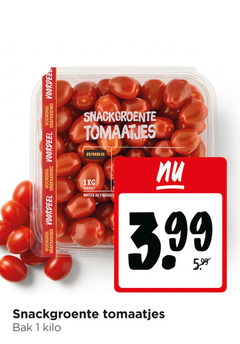  1 voordeel snackgroenten tomaatjes jumbo 1kg klasse buiten koelkast 3.99 bak kilo 