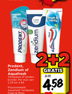  prodent zendium aquafresh tandpasta 2 fresh gel classic minty 75ml tanden borstel stuk 