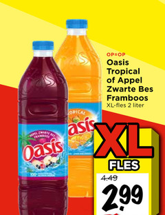  fruitdrank 2 oasis basis tropical appel zwarte bes framboos xl fles liter 