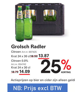  grolsch radler bier 24 25 30 citroen krat 0.0 cider 