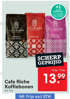  cafe riche koffiebonen 1 2 italian selection zakken espresso dark roast regular scherp geprijsd zak kilo 