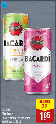  bacardi mixdrank 5 25 250 mango mojito caribbean rum with lime mint flavours flavoured alcoholic razz up white raspberry flavour mixdrink meerdere ml elders 