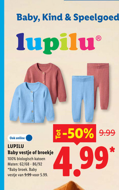  100 baby kind speelgoed lupilu online vestje broekje biologisch katoen maten broek 5.99 