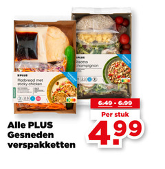  plus huismerk groentenpakket flatbread sticky chicken gesneden risotto champignon cod verspakketten stuk 