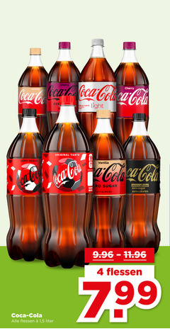  coca-cola cola 4 vanilla cherry coca freshing taste calories sugar light zero original scant caffeine flessen 1 5 liter 