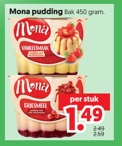  450 mona pudding bak vanillesmaak aardbeiensaus griesmeel rode bessensaus stuk 