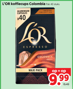  douwe egberts l or koffiecups 40 colombia pak stuks aluminium capsules origins collection espresso andes maxi pack 