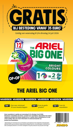  ariel wasmiddel 1 2 3 8 10 12 14 35 waardebon besteding woensdag big one bright colours stap minimaal scan maximaal ingeleverd jumbo winkels city nederland online wet productgroepen geneesmiddelen babyvoeding beltegoed kaarten vervoersbewijzen cadeaubonnen postzegels keren 