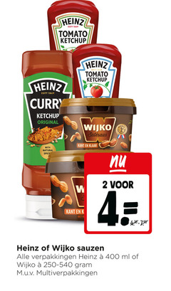  heinz wijko tomatenketchup satesaus 2 4 400 tomato ketchup curry original with natural spice kant klaar vers geroosterde sauzen ml 