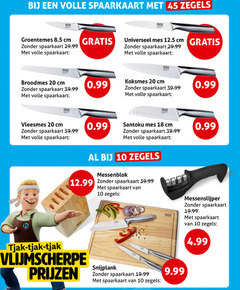  spaarakties 10 18 20 45 volle spaarkaart zegels rikon groentemes cm broodmes mes koksmes vleesmes santokumes messenblok messenslijper vlijmscherpe snijplank 