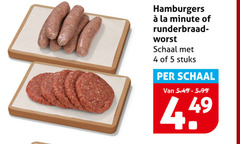  braadworst hamburgers 4 5 la runderbraad worst schaal stuks 5.99 