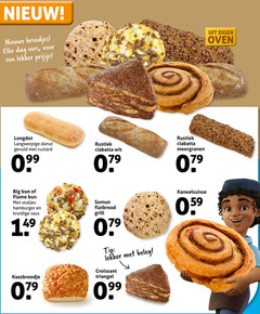  broodjes nieuwe dag vers oven langwerpige donut gevuld custard rustiek ciabatta wit meergranen big flame stukjes hamburger kruidige saus flatbread grill kaasbroodje tip beleg croissant triangel 