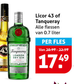  licor 43 tanqueray gin likeur london dry flessen liter fles 
