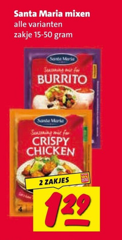 santa maria maaltijdmix 2 mixen zakje burrito seasoning crispy chicken zakjes 