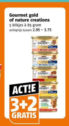  gourmet kattenvoer 2 3 5 gold nature creations blikjes actieprijs les movie zalm 
