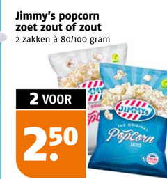 jimmys popcorn 2 250 zoet zout zakken 80 100 orig original salter 