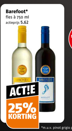 barefoot witte wijn rode 25 750 fles ml actieprijs merlot m.u.v pinot grigio 
