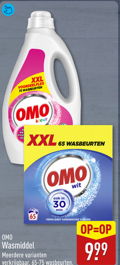  omo wasmiddel 20 30 65 xxl wasbeurten kleur wit min meerdere verwijdert hardnekkige vlekken 65-75 