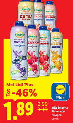  limonadesiroop 5 15 solevita fruitsiroop ice tea aardbei perzik vitaminen suiker cassis fruit limonade 