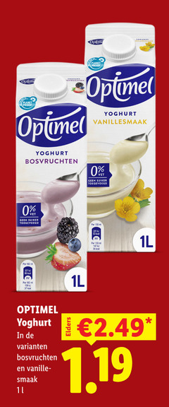  optimel drinkyoghurt 11 35 100 150 yoghurt bosvruchten vanillesmaak suiker vet ml elders 