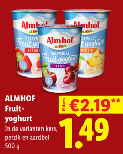  almhof vruchtenyoghurt 500 fruit yo yoghurt halfvolle kers perzik aardbei 