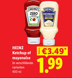 heinz mayonaise tomatenketchup 100 200 400 zero suikers original ketchup ml 