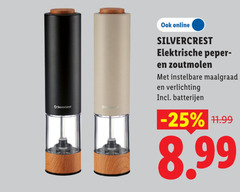  pepermolen silver crest online silvercrest elektrische peper zoutmolen instelbare maalgraad verlichting batterijen 