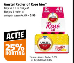  amstel radler bier 20 25 rosee tray 4 6 blikjes 30 33 actieprijs 5.99 6x 300ml m.u.v 0.0 