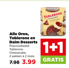  toblerone daim oreo toetje 1 2 cheesecakes desserts cheesecake pakken stuks 3.99 